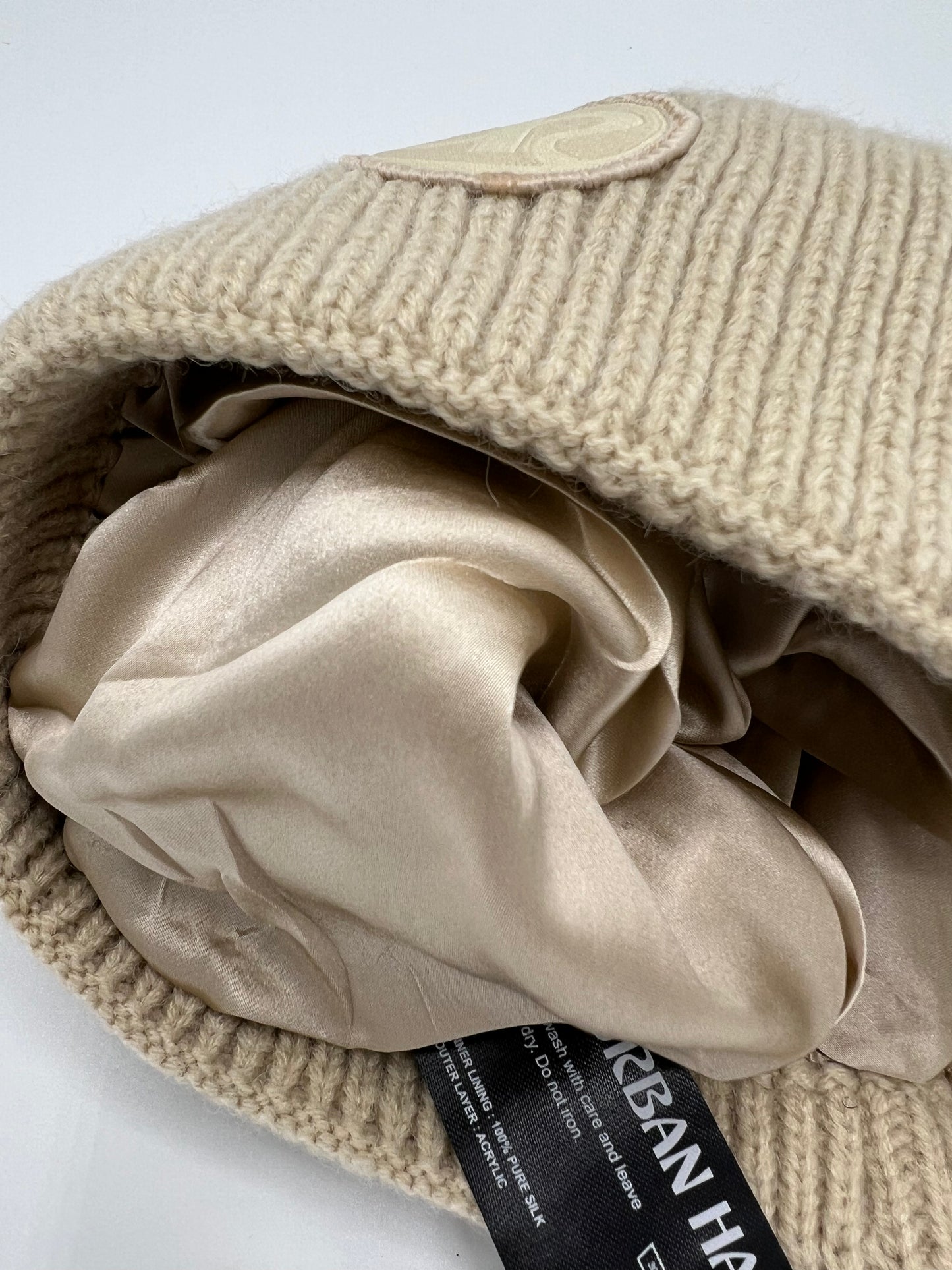 NEW - Silk Lined Knitted Beanie - Beige