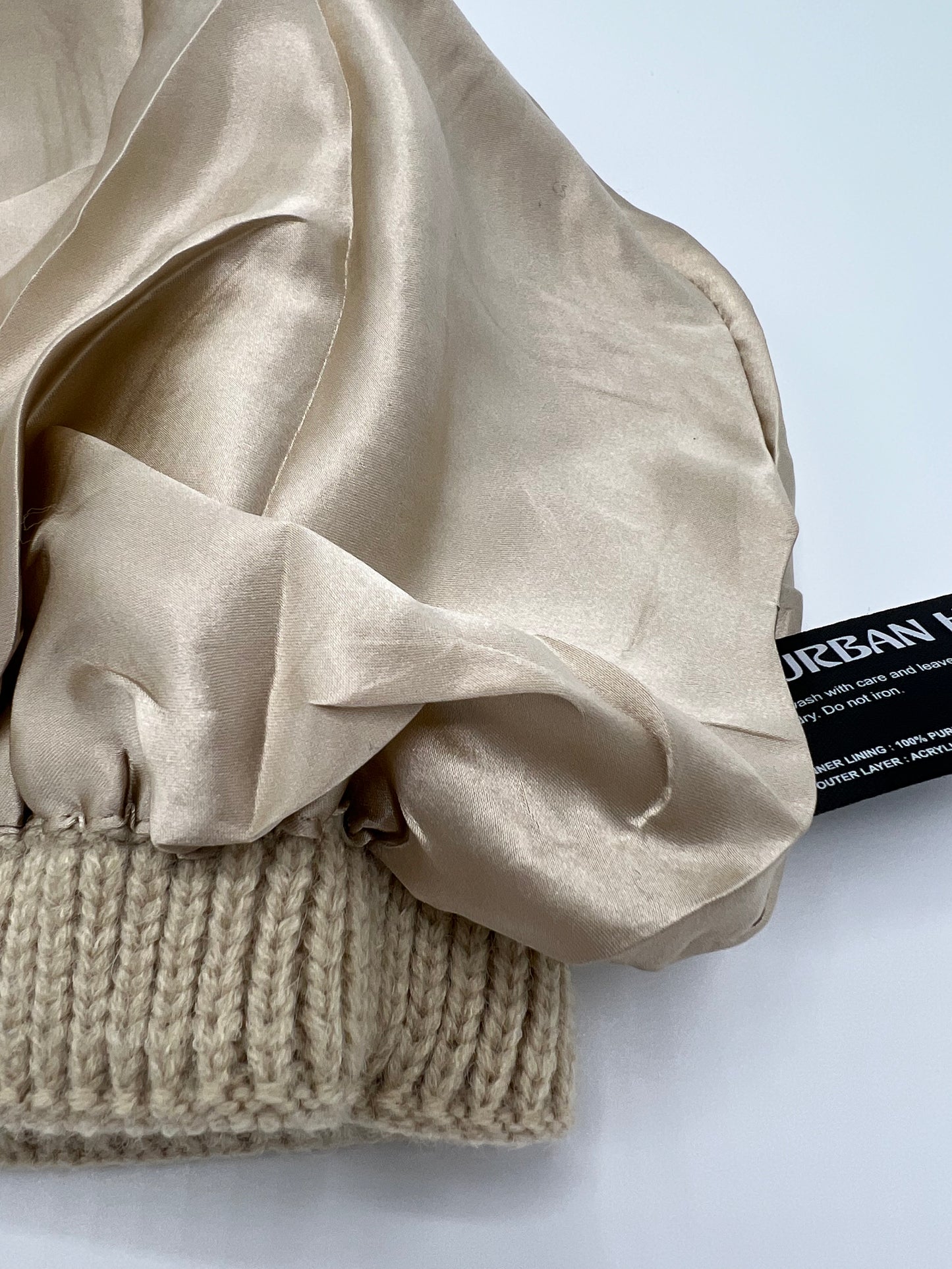 NEW - Silk Lined Knitted Beanie - Beige