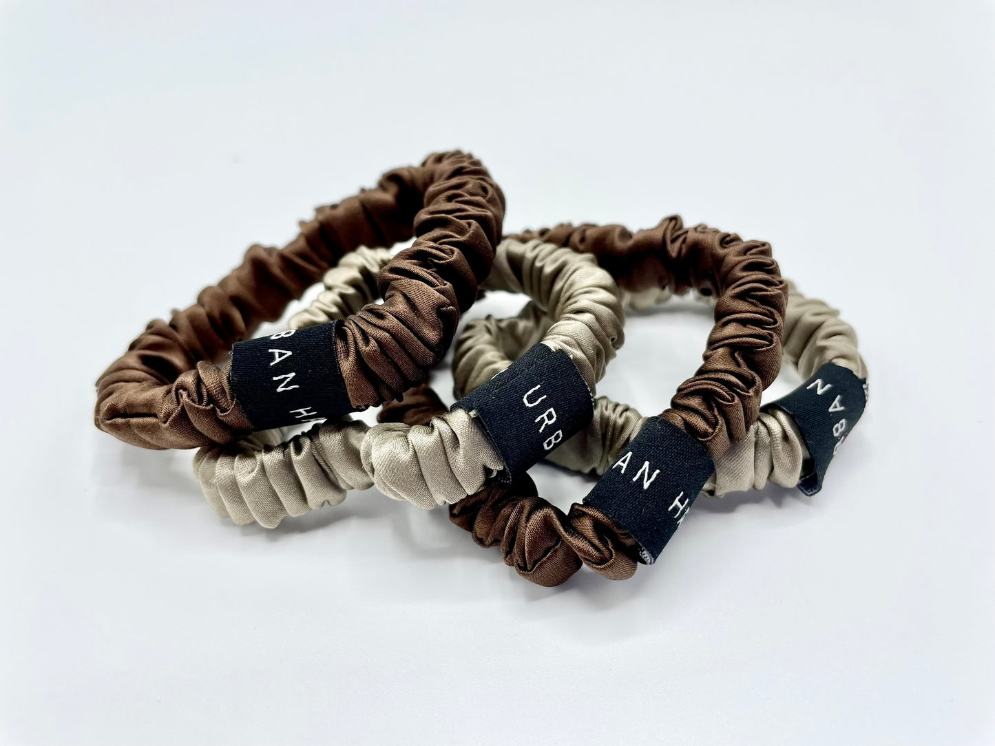 Mulberry Silk Hair Ties - Brown/Beige - 4-pack