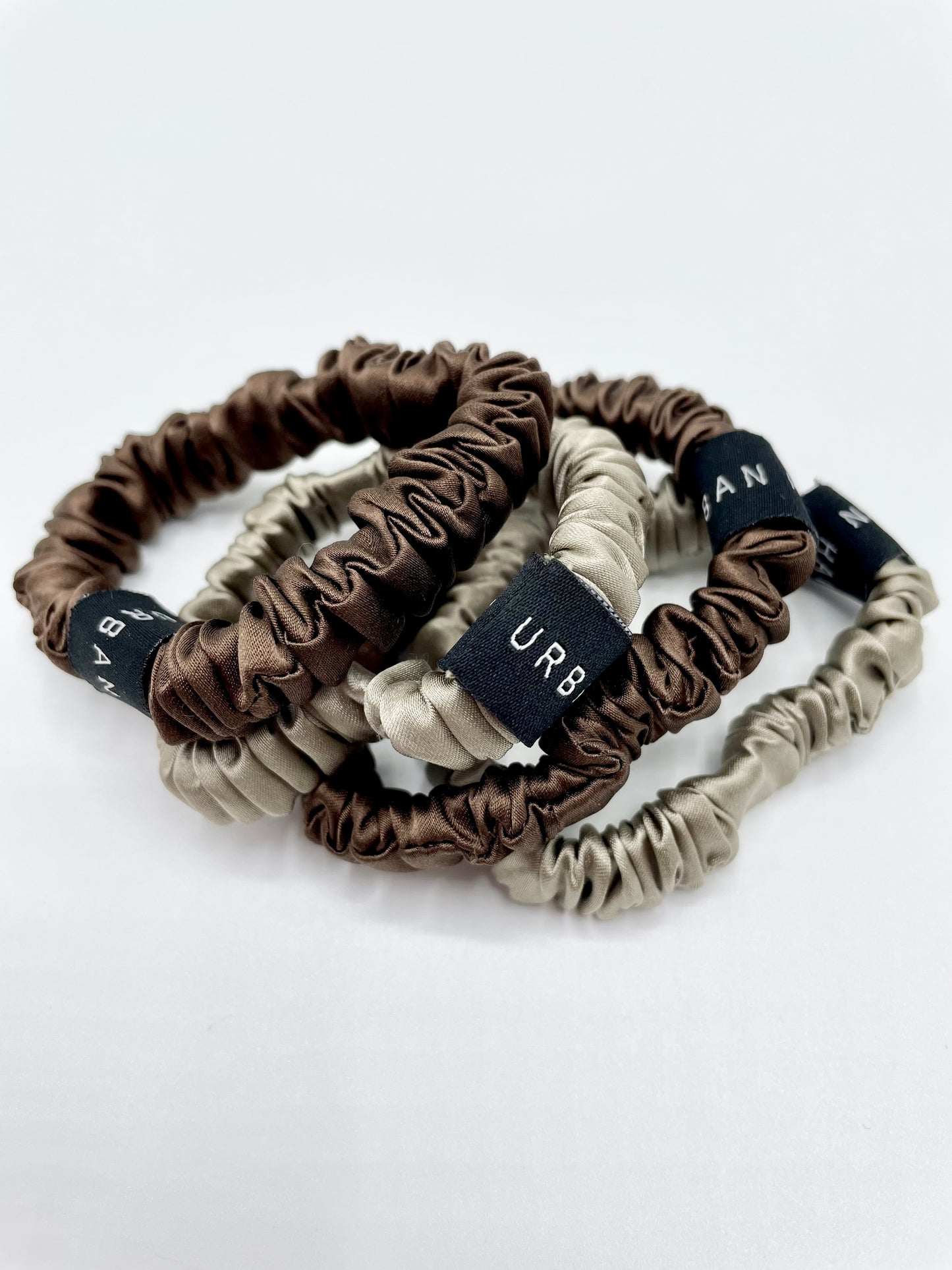 Mulberry Silk Hair Ties - Brown/Beige - 4-pack